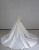 Dreamy Ball Gown Sweetheart Satin Long White Wedding Dresses Summer Brides Dress HZ1121