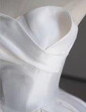 Dreamy Ball Gown Sweetheart Satin Long White Wedding Dresses Summer Brides Dress HZ1121