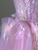 Pretty Ball Gown Strapless Pink Tulle l Sleeveless Long Prom Dresses Evening Dresses HZ1121