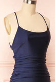 Simple Navy Blue Mermaid Prom Dress Long Satin Evening Gown Graduation Dresses HZ1121