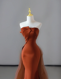 Gorgeous Mermaid Strapless Satin Sleeveless Long Prom Dresses Graduation Dresses HZ1121