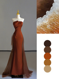 Gorgeous Mermaid Strapless Satin Sleeveless Long Prom Dresses Graduation Dresses HZ1121