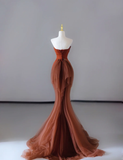 Gorgeous Mermaid Strapless Satin Sleeveless Long Prom Dresses Graduation Dresses HZ1121