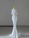 Dreamy Mermaid Sweetheart Long Satin Wedding Dresses Summer Brides Dress HZ1121