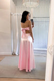 Simple Strapless Pink Back Tie A-line Long Dress Graduation Dresses HZ1121