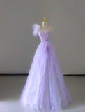 Pretty A Line Straps Lilac Tulle l Sleeveless Long Prom Dresses Evening Dresses HZ1121