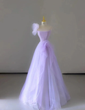Pretty A Line Straps Lilac Tulle l Sleeveless Long Prom Dresses Evening Dresses HZ1121
