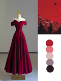 Fairy-tale A Line Off The Shoulder Burgundy Tulle Long Prom Dresses Evening Dresses HZ1121