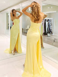Pretty Mermaid Strapless Satin Long Prom Dresses With Split Prom Dress Graduation Dress HZ1121