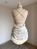 Classy Sheath Straps Short Homecoming Dress Cocktail Dress Satin White Birthday Dresses HZ1121