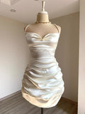 Classy Sheath Straps Short Homecoming Dress Cocktail Dress Satin White Birthday Dresses HZ1121