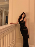 Elegant Sheath One Shoulder Black Sleeveless 18th Birthday Dress Party Gown Birthday Outfits Birthday Dress Ideas For Women HZ1121