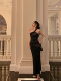 Elegant Sheath One Shoulder Black Sleeveless 18th Birthday Dress Party Gown Birthday Outfits Birthday Dress Ideas For Women HZ1121
