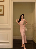 Elegant Sheath Halter Pink Satin Sleeveless 21st Birthday Dress Party Gown Birthday Outfits Birthday Dress Ideas For Women HZ1121