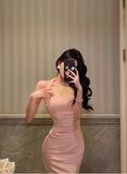 Elegant Sheath Halter Pink Satin Sleeveless 21st Birthday Dress Party Gown Birthday Outfits Birthday Dress Ideas For Women HZ1121