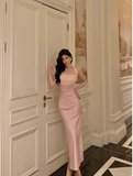 Elegant Sheath Halter Pink Satin Sleeveless 21st Birthday Dress Party Gown Birthday Outfits Birthday Dress Ideas For Women HZ1121