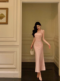 Elegant Sheath Halter Pink Satin Sleeveless 21st Birthday Dress Party Gown Birthday Outfits Birthday Dress Ideas For Women HZ1121