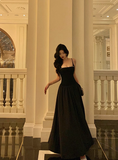 Elegant A line Spaghetti Straps Black Sleeveless 21st Birthday Dress Party Gown Birthday Outfits Birthday Dress Ideas For Women HZ1121