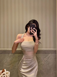 Elegant Mermaid Halter Satin Sleeveless 18th Birthday Dress Party Gown Birthday Outfits Birthday Dress Ideas For Women HZ1121
