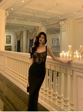 Elegant Mermaid Spaghetti Straps Black Lace Sleeveless 18th Birthday Dress Party Gown Birthday Outfits Birthday Dress Ideas For Women HZ1121
