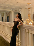 Elegant Mermaid Spaghetti Straps Black Lace Sleeveless 18th Birthday Dress Party Gown Birthday Outfits Birthday Dress Ideas For Women HZ1121