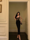 Elegant Mermaid Spaghetti Straps Black Lace Sleeveless 18th Birthday Dress Party Gown Birthday Outfits Birthday Dress Ideas For Women HZ1121