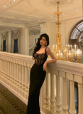 Elegant Mermaid Spaghetti Straps Black Lace Sleeveless 18th Birthday Dress Party Gown Birthday Outfits Birthday Dress Ideas For Women HZ1121