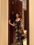 Elegant Mermaid Straps Black Floral Sleeveless 18th Birthday Dress Party Gown Birthday Outfits Birthday Dress Ideas For Women HZ1121