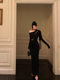 Classy Mermaid One Shoulder Black Long Sleeves 18th Birthday Dress Party Gown 21st Birthday Outfits Birthday Dress Ideas For Women HZ1121