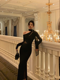 Classy Mermaid One Shoulder Black Long Sleeves 18th Birthday Dress Party Gown 21st Birthday Outfits Birthday Dress Ideas For Women HZ1121