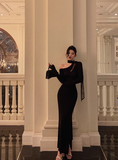Classy Mermaid One Shoulder Black Long Sleeves 18th Birthday Dress Party Gown 21st Birthday Outfits Birthday Dress Ideas For Women HZ1121