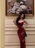 Classy Mermaid Spaghetti Straps Burgundy 18th Birthday Dress Party Gown 18th Birthday Outfits Birthday Dress Ideas For Women HZ1121