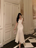 Classy Mermaid Square Neckline White 18th Birthday Dress Party Gown 18th Birthday Outfits Birthday Dress Ideas For Women HZ1121