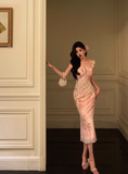 Elegant Sheath Pink Floral Chiffon 18th Birthday Dress Party Gown Birthday Outfits Birthday Dress Ideas For Women HZ1121