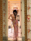 Classy Mermaid Pink Floral Chiffon Long 18th Birthday Dress Party Gown 21st Birthday Outfits Birthday Dress Ideas For Women HZ1121