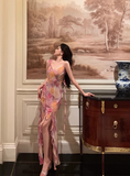 Classy Mermaid Pink Floral Chiffon Long 18th Birthday Dress Party Gown 21st Birthday Outfits Birthday Dress Ideas For Women HZ1121