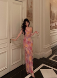 Classy Mermaid Pink Floral Chiffon Long 18th Birthday Dress Party Gown 21st Birthday Outfits Birthday Dress Ideas For Women HZ1121