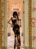 Elegant Mermaid Black Floral Chiffon 18th Birthday Dress Party Gown Birthday Outfits Birthday Dress Ideas For Women HZ1121