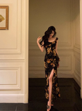 Elegant Mermaid Black Floral Chiffon 18th Birthday Dress Party Gown Birthday Outfits Birthday Dress Ideas For Women HZ1121