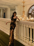 Elegant Mermaid Black Floral Chiffon 18th Birthday Dress Party Gown Birthday Outfits Birthday Dress Ideas For Women HZ1121