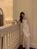 Classy Mermaid White Square Neck Long 18th Birthday Dress Party Gown 21st Birthday Outfits Birthday Dress Ideas For Women HZ1121