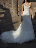 Chic White Mermaid Sequins Long Pleats Backless Wedding Dress Bridal Gowns HZ1121