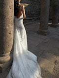 Chic White Mermaid Sequins Long Pleats Backless Wedding Dress Bridal Gowns HZ1121