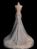 Chic White Mermaid Sequins Long Pleats Backless Wedding Dress Bridal Gowns HZ1121