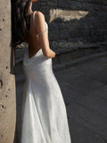 Chic White Mermaid Sequins Long Pleats Backless Wedding Dress Bridal Gowns HZ1121