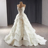 Luxury Ball Gown Wedding Dresses Sleeveless Strapless Sequin Wedding Dress With Train HZ1121
