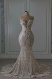 Luxury Sweetheart Sleeveless Beaded Lace Mermaid Wedding Dress HZ1121