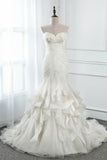 Chic Strapless Sweetheart Ivory Wedding Dresses Ruffles Tulle Sleeveless Bridal Gowns with Feather HZ1121