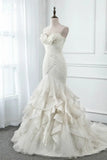 Chic Strapless Sweetheart Ivory Wedding Dresses Ruffles Tulle Sleeveless Bridal Gowns with Feather HZ1121