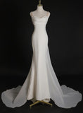 Simple White Mermaid Straps Pearls Wedding Dress Summer Wedding Dress HZ1121